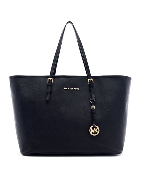 michael kors saffiano jet set tote black|Michael Kors marilyn medium tote.